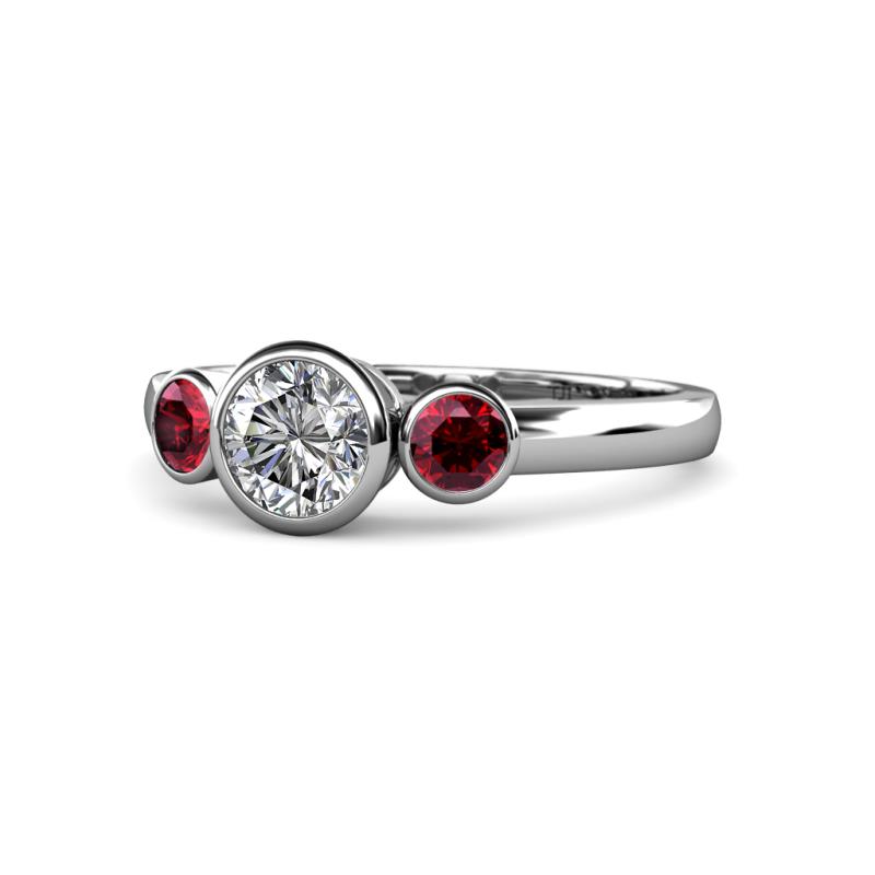 Avrit Ruby and Lab Grown Diamond Three Stone Engagement Ring 