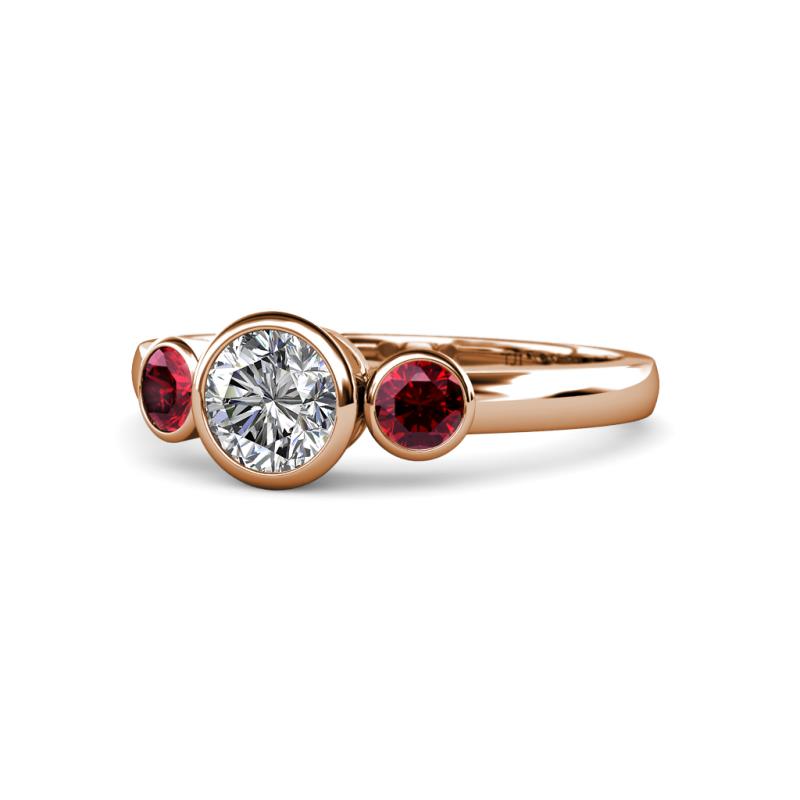 Avrit Ruby and Lab Grown Diamond Three Stone Engagement Ring 
