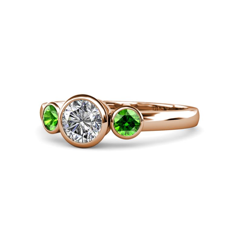 Avrit Green Garnet and Lab Grown Diamond Three Stone Engagement Ring 