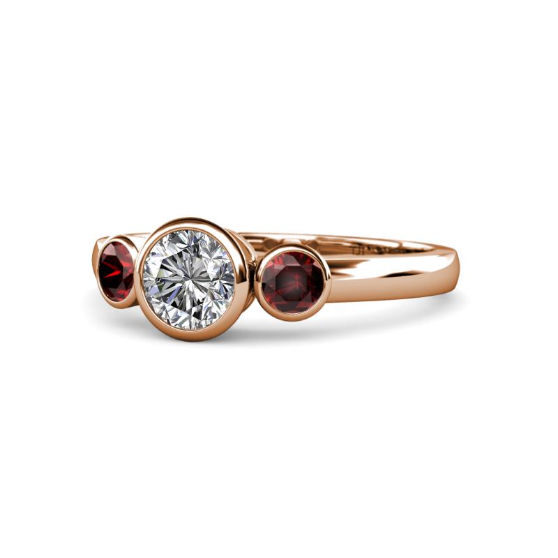 Avrit Red Garnet and Lab Grown Diamond Three Stone Engagement Ring 