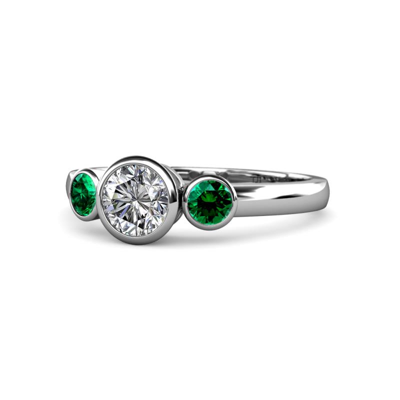 Avrit Emerald and Lab Grown Diamond Three Stone Engagement Ring 