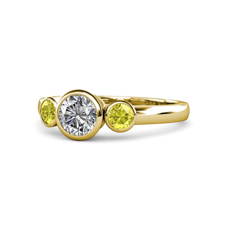 Avrit Yellow Diamond and White Lab Grown Diamond Three Stone Engagement Ring 