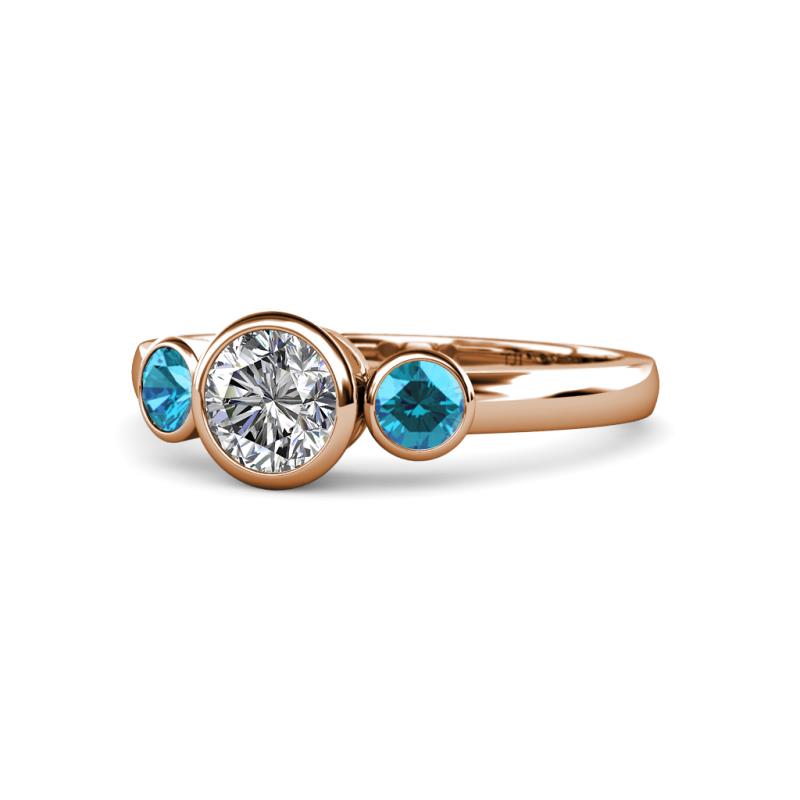 Avrit London Blue Topaz and Lab Grown Diamond Three Stone Engagement Ring 