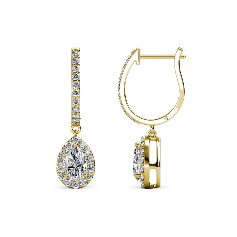 Ilona 0.88 ctw Diamond Pear Shape (5x3 mm) with accented Diamond Halo Dangling Earrings 