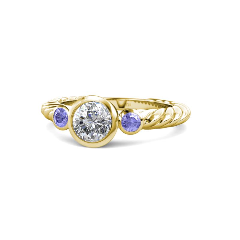 Azalea Tanzanite and Lab Grown Diamond Three Stone Engagement Ring 