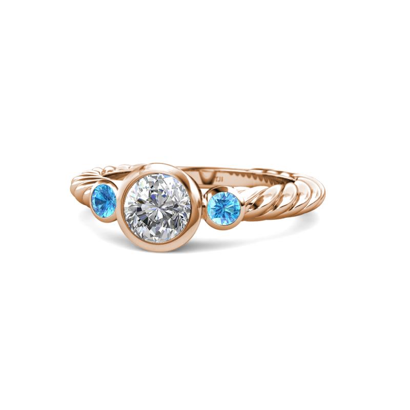 Azalea Blue Topaz and Lab Grown Diamond Three Stone Engagement Ring 