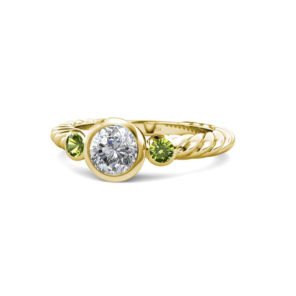 Azalea Peridot and Lab Grown Diamond Three Stone Engagement Ring 