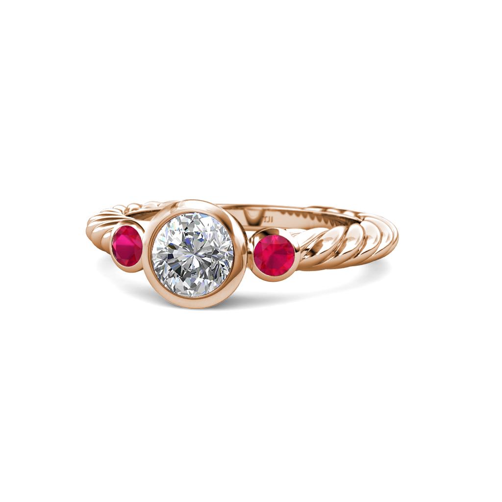 Azalea Ruby and Lab Grown Diamond Three Stone Engagement Ring 