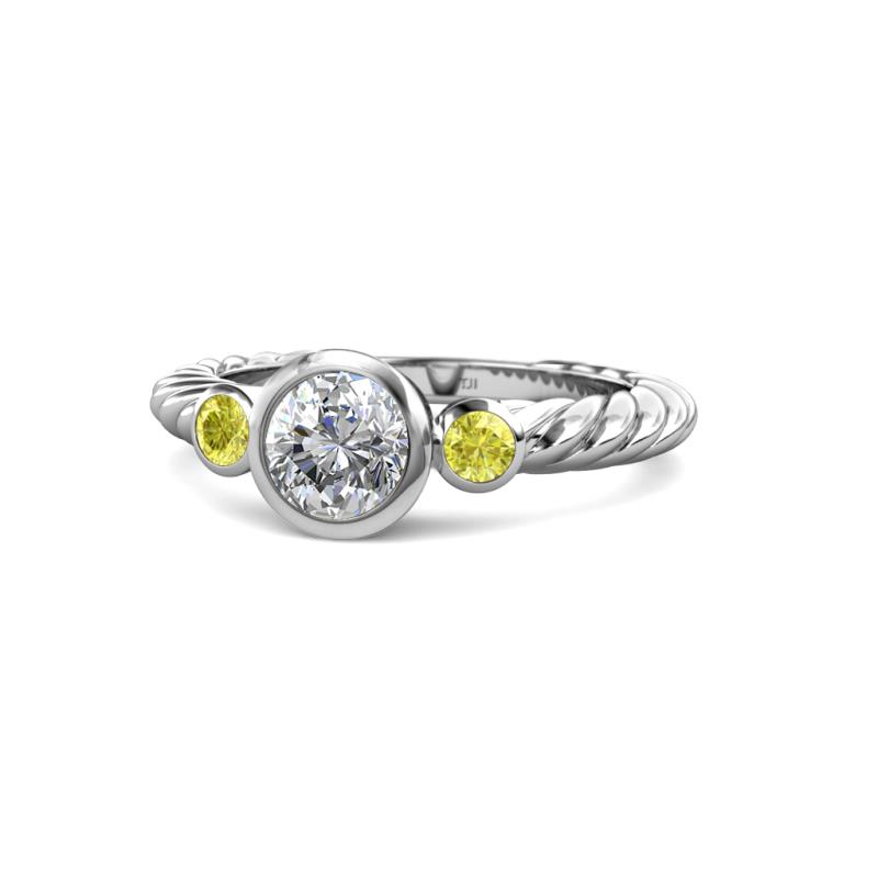 Azalea Yellow Diamond and White Lab Grown Diamond Three Stone Engagement Ring 