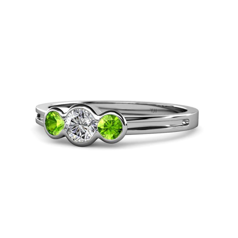 Irina 0.54 ctwLab Grown Diamond With Side Peridot Three Stone Engagement Ring 