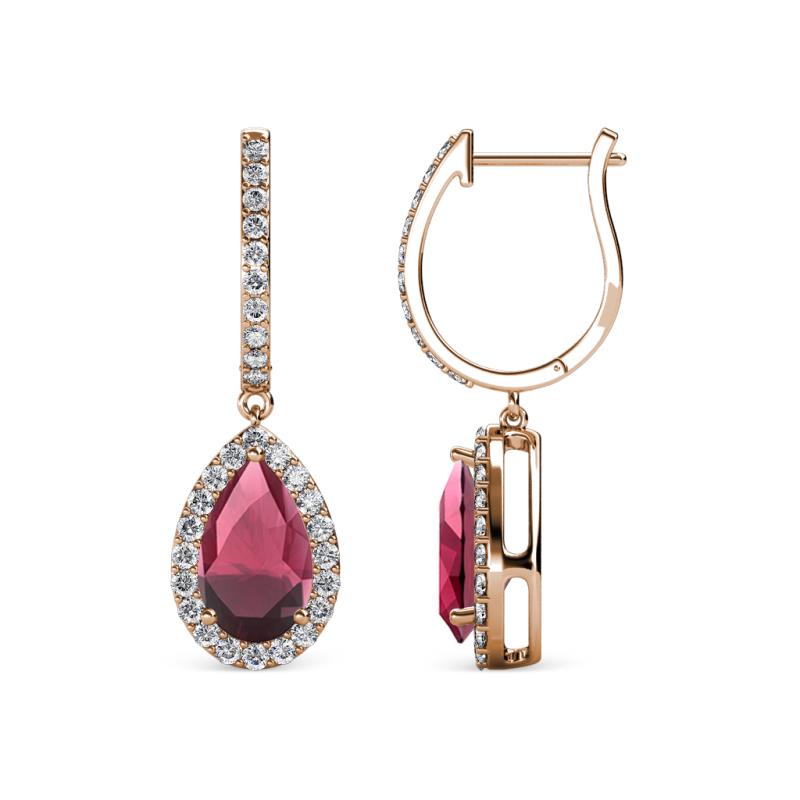 Ilona 2.14 ctw Rhodolite Garnet Pear Shape (7x5 mm) with accented Diamond Halo Dangling Earrings 