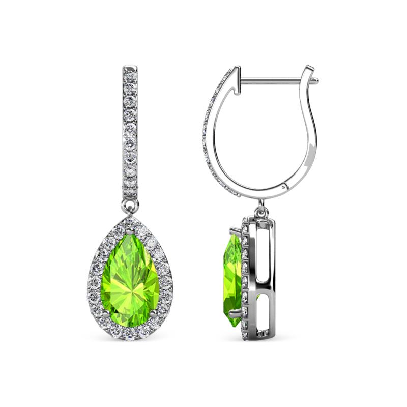 Ilona 1.94 ctw Peridot Pear Shape (7x5 mm) with accented Diamond Halo Dangling Earrings 