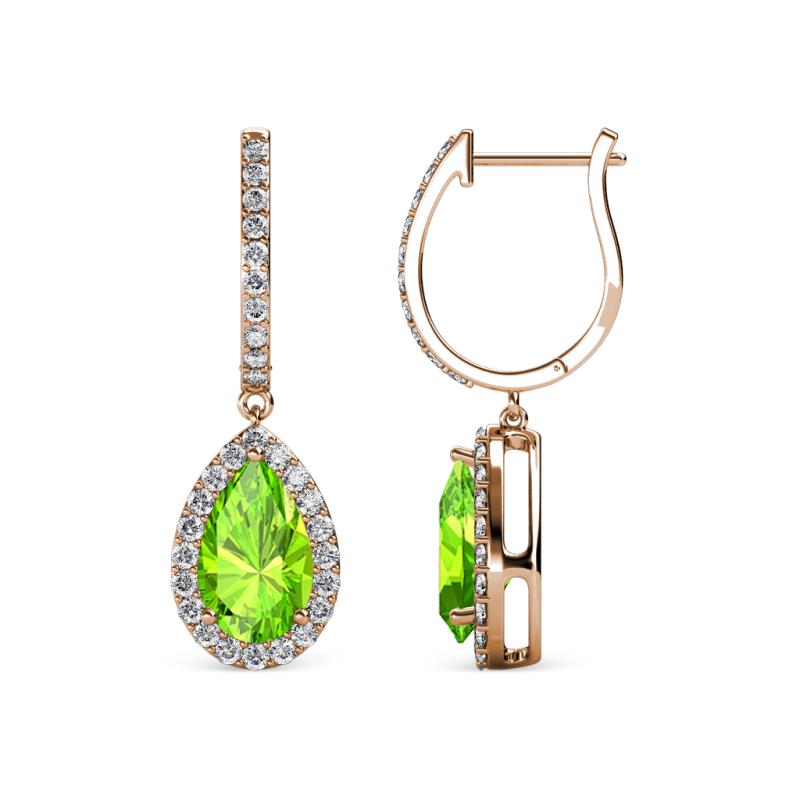 Ilona 1.94 ctw Peridot Pear Shape (7x5 mm) with accented Diamond Halo Dangling Earrings 