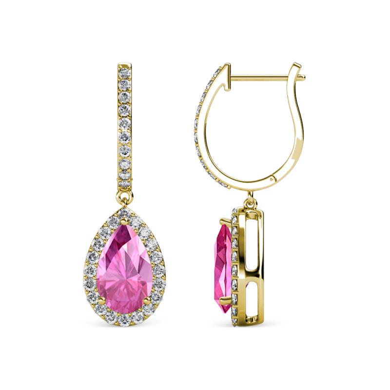 Ilona 2.14 ctw Pink Sapphire Pear Shape (7x5 mm) with accented Diamond Halo Dangling Earrings 
