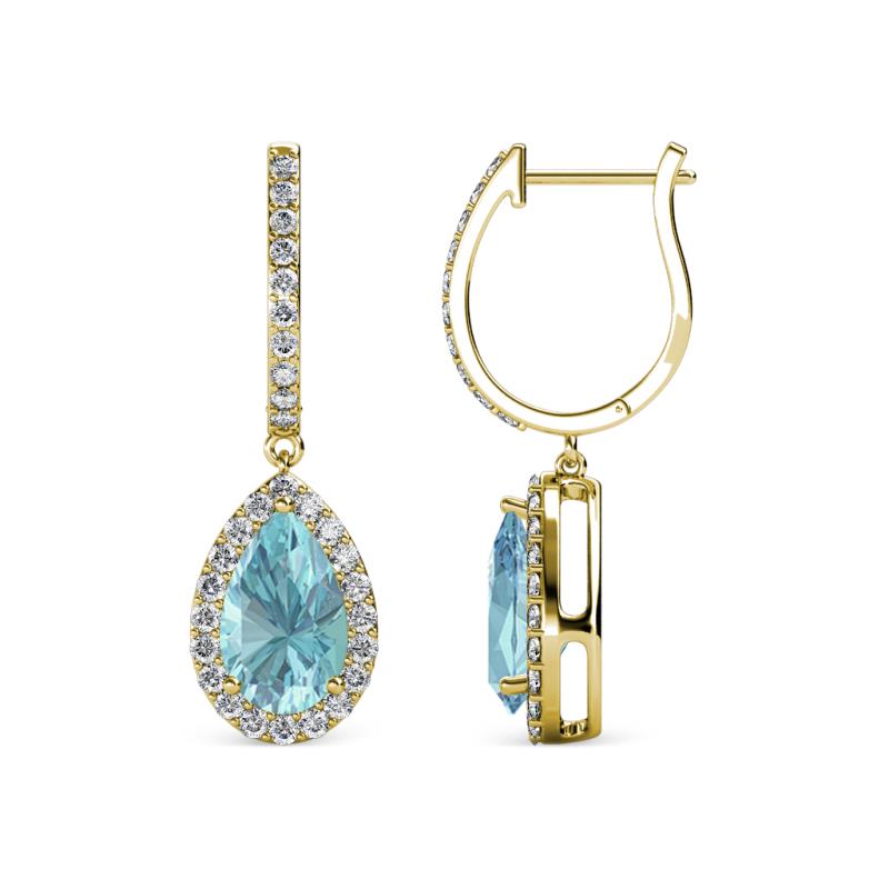 Ilona 1.54 ctw Aquamarine Pear Shape (7x5 mm) with accented Diamond Halo Dangling Earrings 