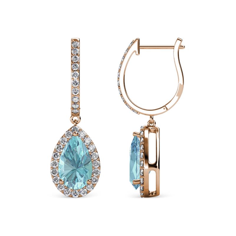 Ilona 1.54 ctw Aquamarine Pear Shape (7x5 mm) with accented Diamond Halo Dangling Earrings 