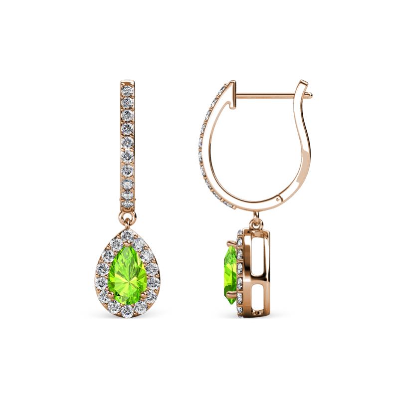 Ilona 0.98 ctw Peridot Pear Shape (5x3 mm) with accented Diamond Halo Dangling Earrings 