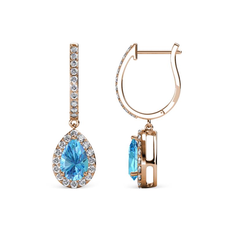 Ilona 1.46 ctw Blue Topaz Pear Shape (6x4 mm) with accented Diamond Halo Dangling Earrings 