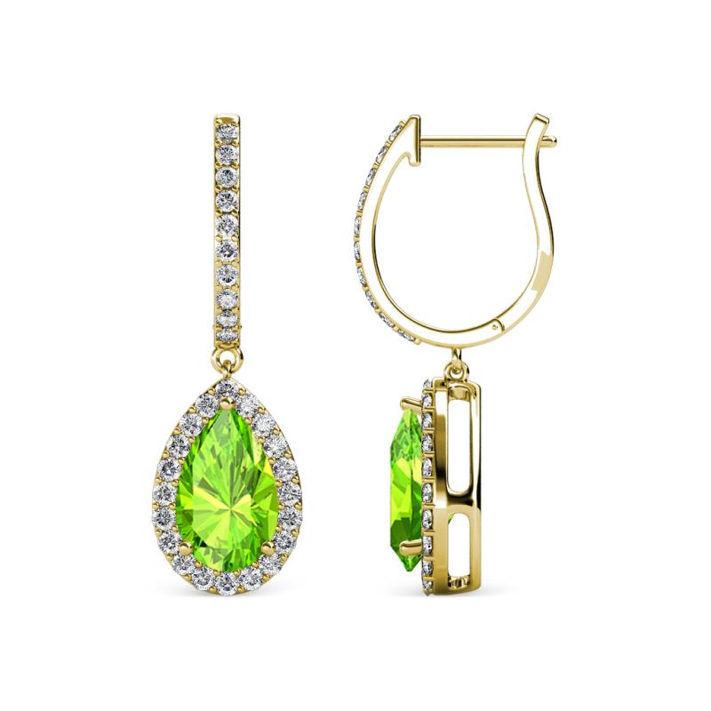 Ilona 1.94 ctw Peridot Pear Shape (7x5 mm) with accented Diamond Halo Dangling Earrings 