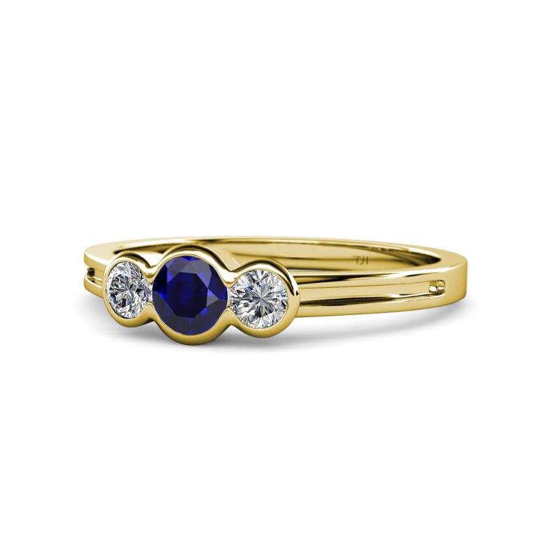 Irina Blue Sapphire and Lab Grown Diamond Three Stone Engagement Ring 
