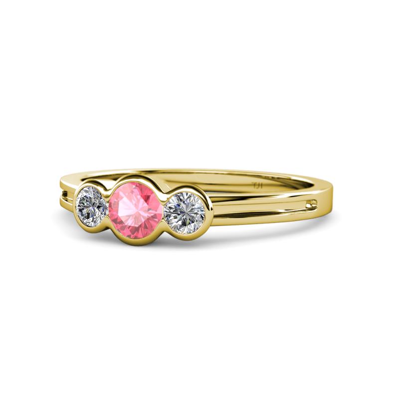 Irina Pink Tourmaline and Lab Grown Diamond Three Stone Engagement Ring 