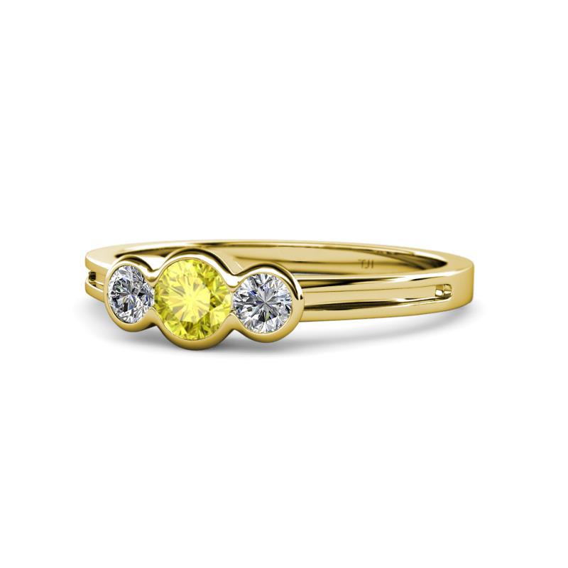 Irina Yellow Diamond and White Lab Grown Diamond Three Stone Engagement Ring 