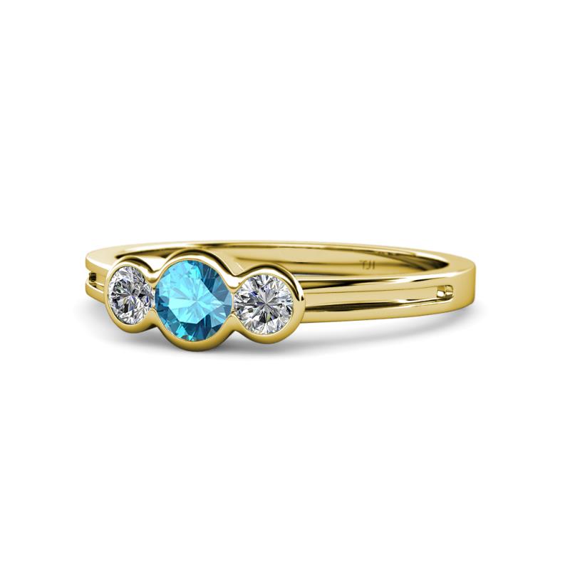 Irina London Blue Topaz and Lab Grown Diamond Three Stone Engagement Ring 