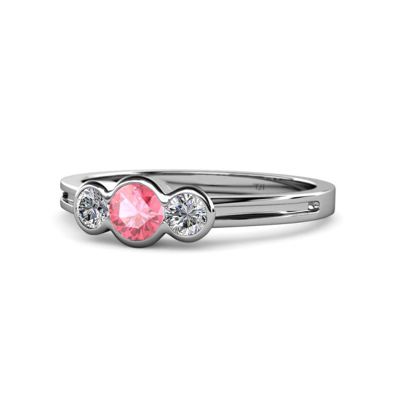 Irina Pink Tourmaline and Lab Grown Diamond Three Stone Engagement Ring 