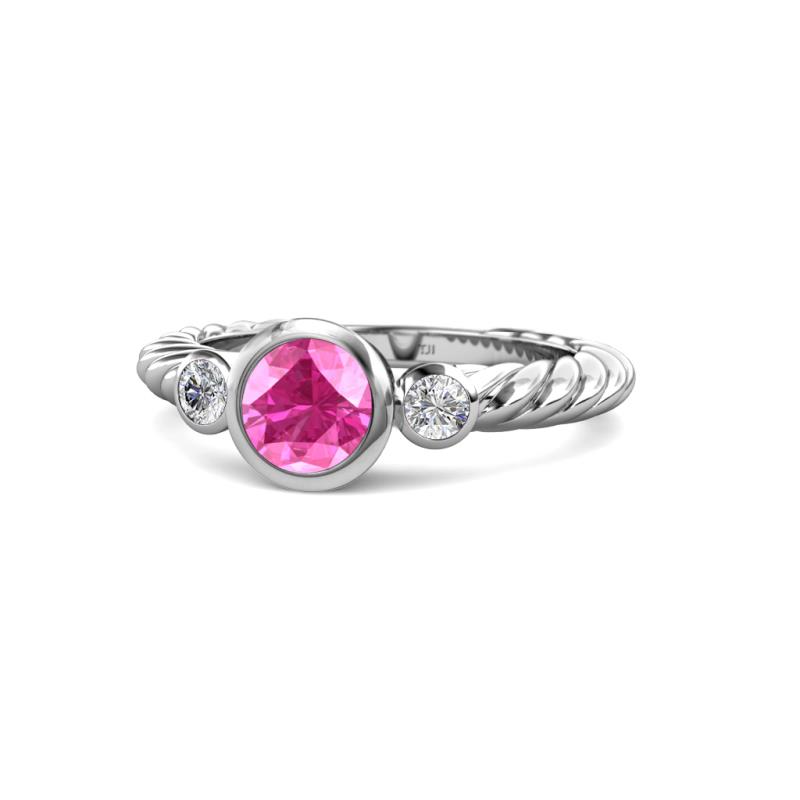 Azalea Pink Sapphire and Lab Grown Diamond Three Stone Engagement Ring 