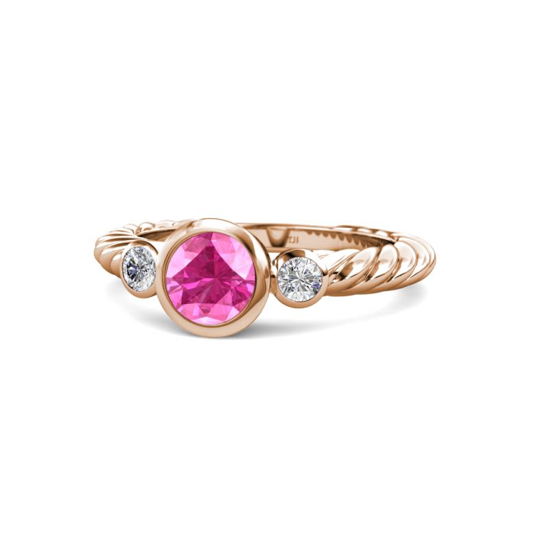 Azalea Pink Sapphire and Lab Grown Diamond Three Stone Engagement Ring 