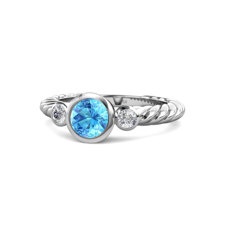 Azalea Blue Topaz and Lab Grown Diamond Three Stone Engagement Ring 