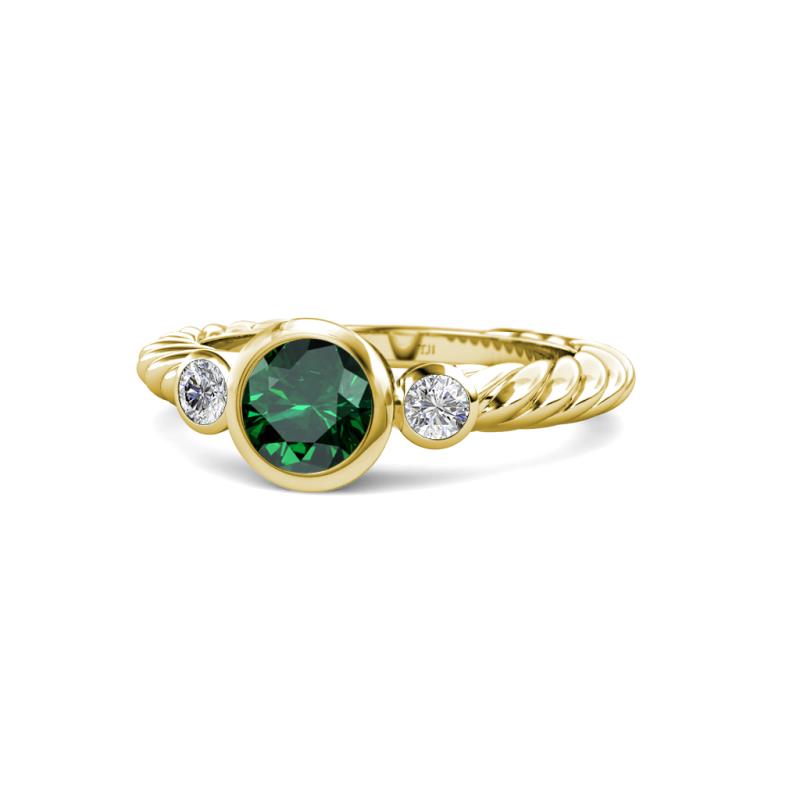 Azalea Emerald and Lab Grown Diamond Three Stone Engagement Ring 