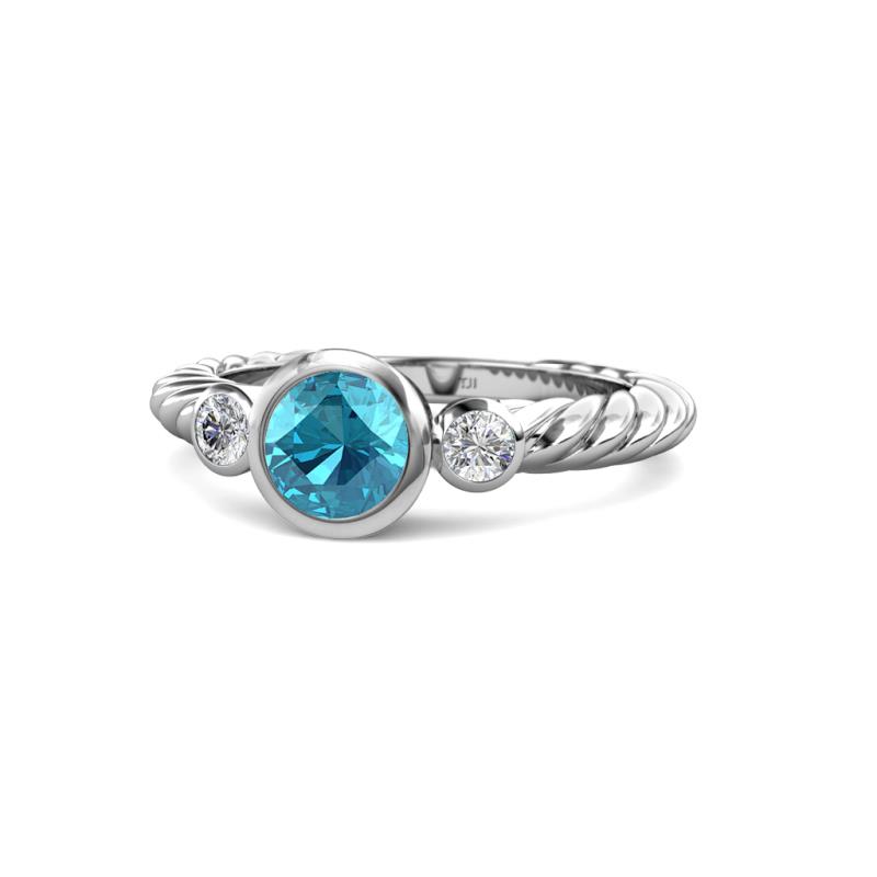 Azalea London Blue Topaz and Lab Grown Diamond Three Stone Engagement Ring 