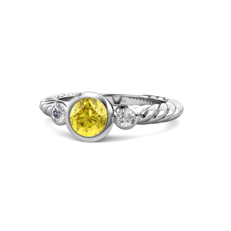 Azalea Yellow Sapphire and Lab Grown Diamond Three Stone Engagement Ring 
