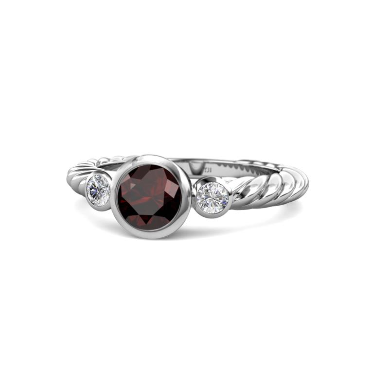 Azalea Red Garnet and Lab Grown Diamond Three Stone Engagement Ring 
