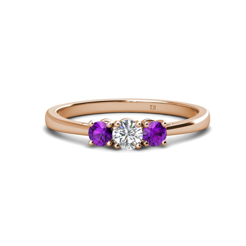 Quyen 0.49 ctw (4.00 mm) Round Amethyst and Lab Grown Diamond Three Stone Engagement Ring  