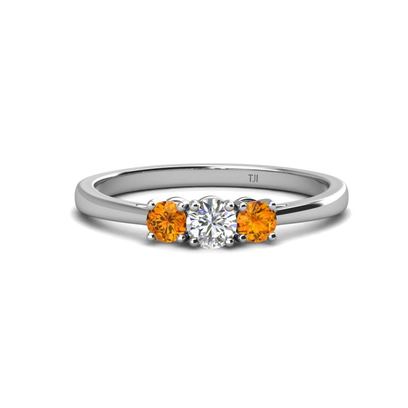 Quyen 0.49 ctw (4.00 mm) Round Citrine and Lab Grown Diamond Three Stone Engagement Ring  