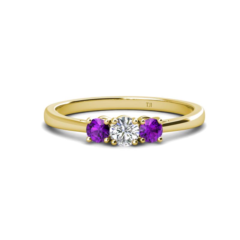 Quyen 0.49 ctw (4.00 mm) Round Amethyst and Lab Grown Diamond Three Stone Engagement Ring  