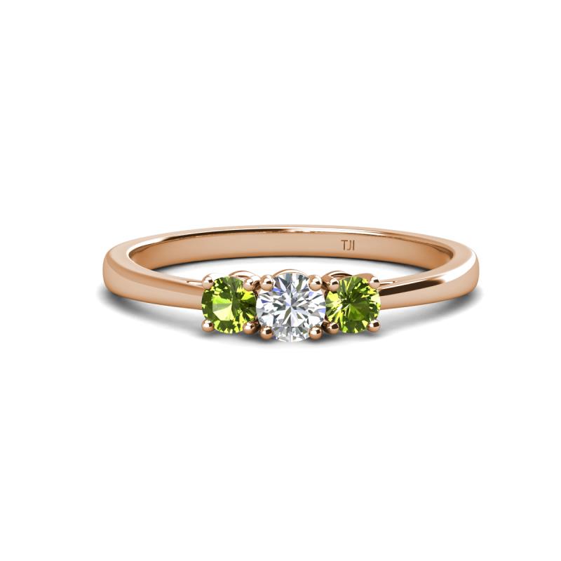 Quyen 0.57 ctw (4.00 mm) Round Peridot and Lab Grown Diamond Three Stone Engagement Ring  