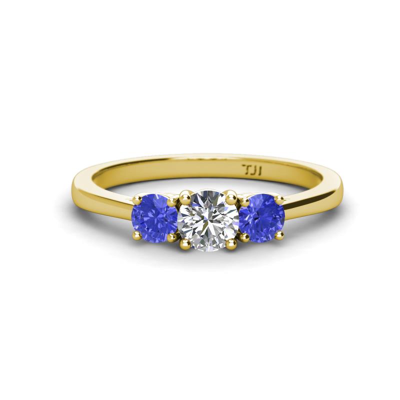 Quyen 0.98 ctw (5.00 mm) Round Lab Grown Diamond and Tanzanite Three Stone Engagement Ring 