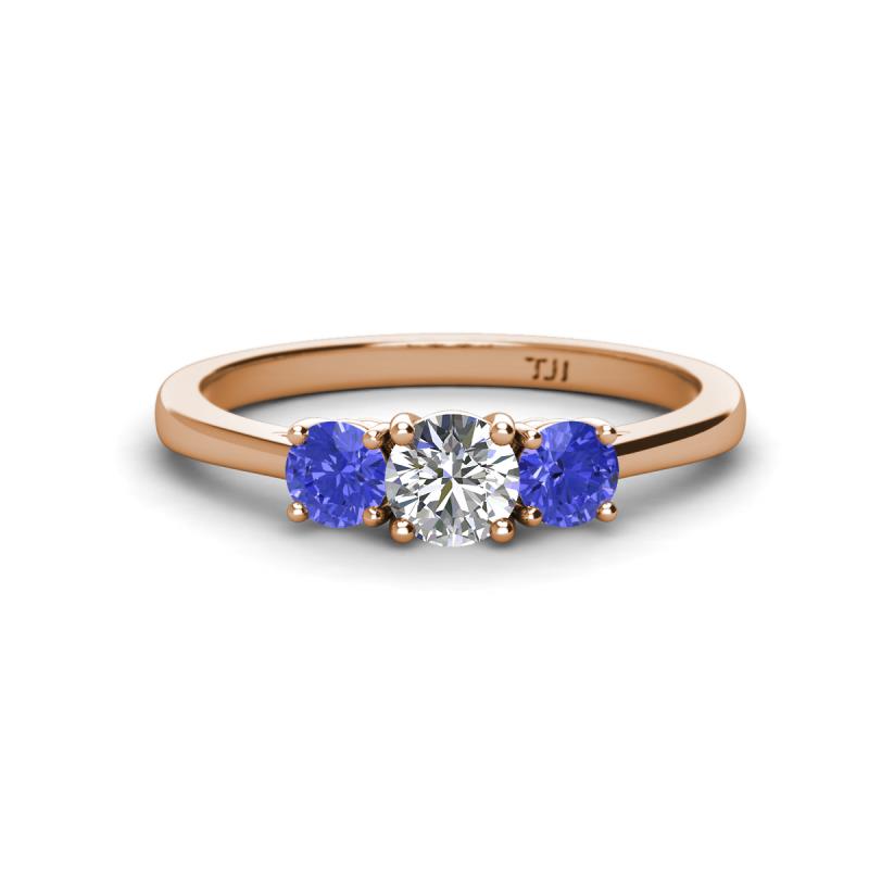 Quyen 0.98 ctw (5.00 mm) Round Lab Grown Diamond and Tanzanite Three Stone Engagement Ring 