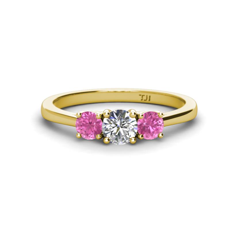 Quyen 1.03 ctw (5.00 mm) Round Lab Grown Diamond and Pink Sapphire Three Stone Engagement Ring 