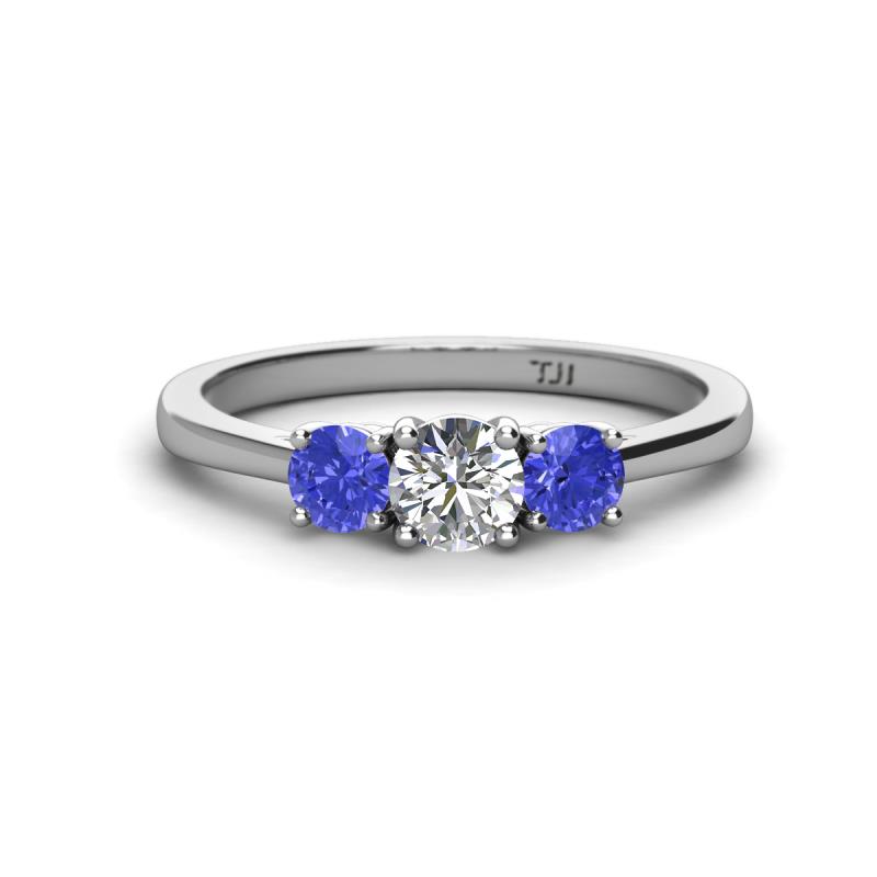 Quyen 0.98 ctw (5.00 mm) Round Lab Grown Diamond and Tanzanite Three Stone Engagement Ring 