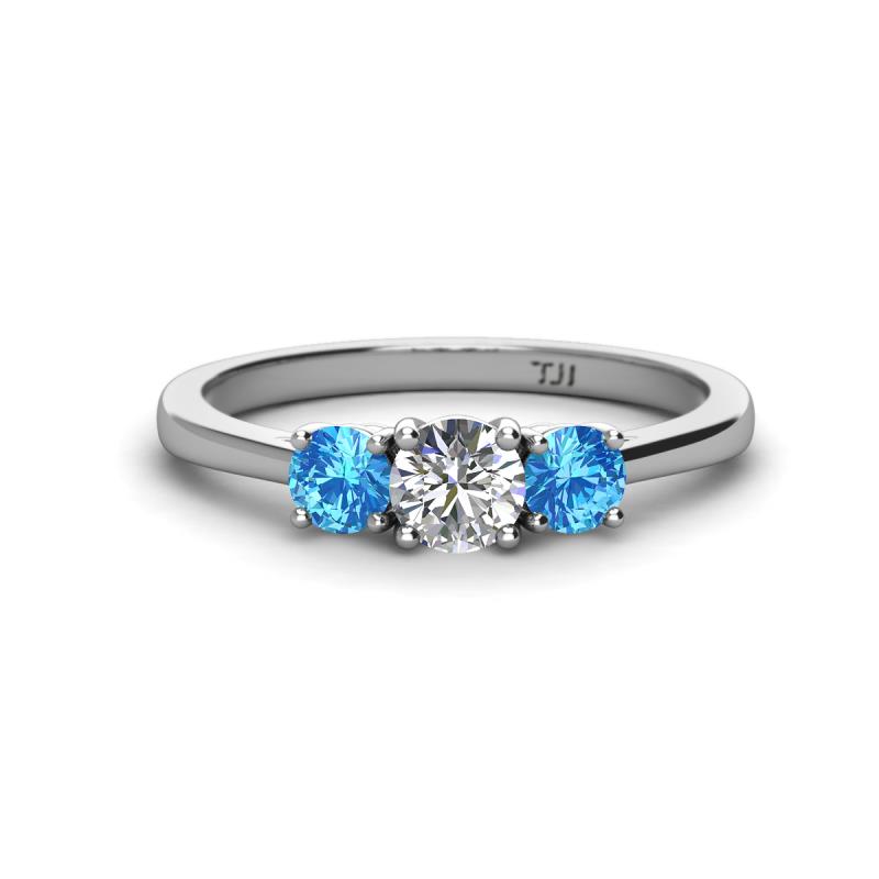 Quyen 0.94 ctw (5.00 mm) Round Lab Grown Diamond and Blue Topaz Three Stone Engagement Ring 