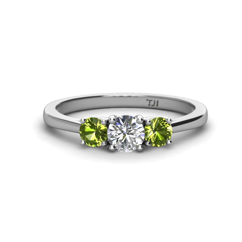 Quyen 1.13 ctw (5.00 mm) Round Lab Grown Diamond and Peridot Three Stone Engagement Ring 