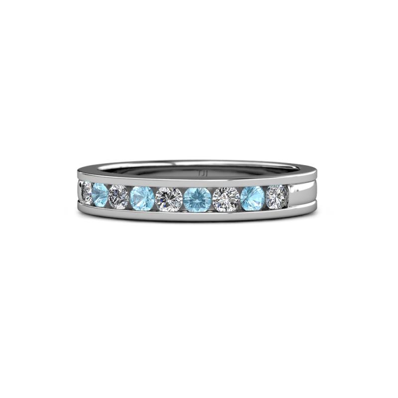 Vanna 2.20 mm Aquamarine and Lab Grown Diamond 9 Stone Wedding Band 