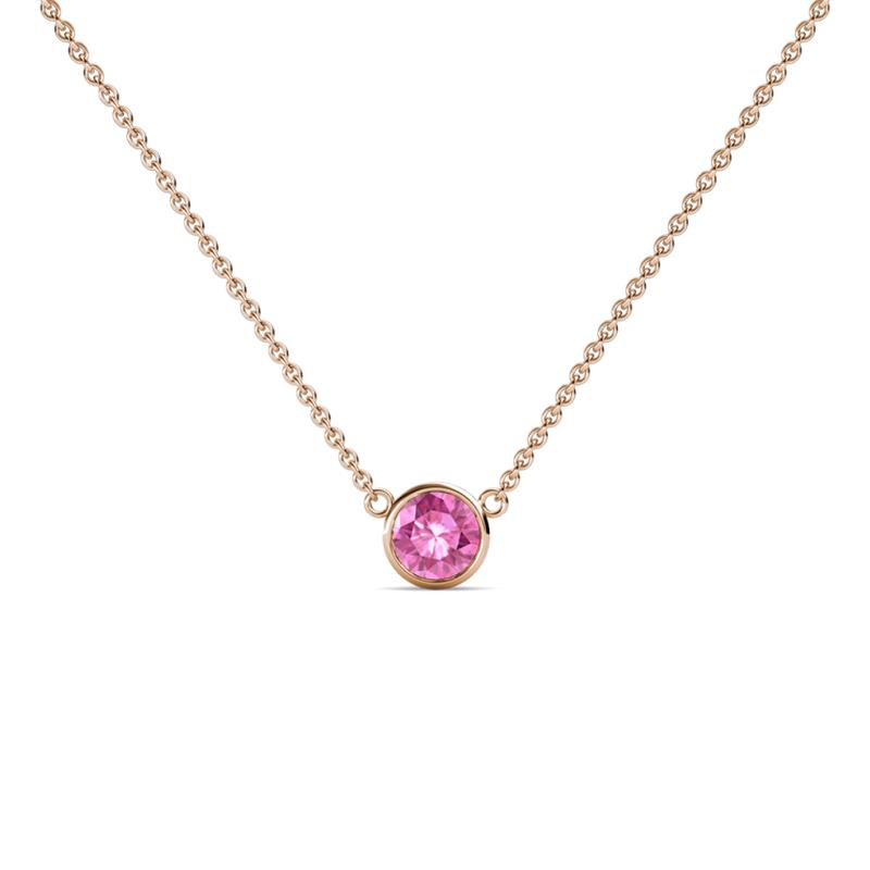 Merilyn 4.00 mm Round Pink Sapphire Bezel Set Solitaire Pendant 