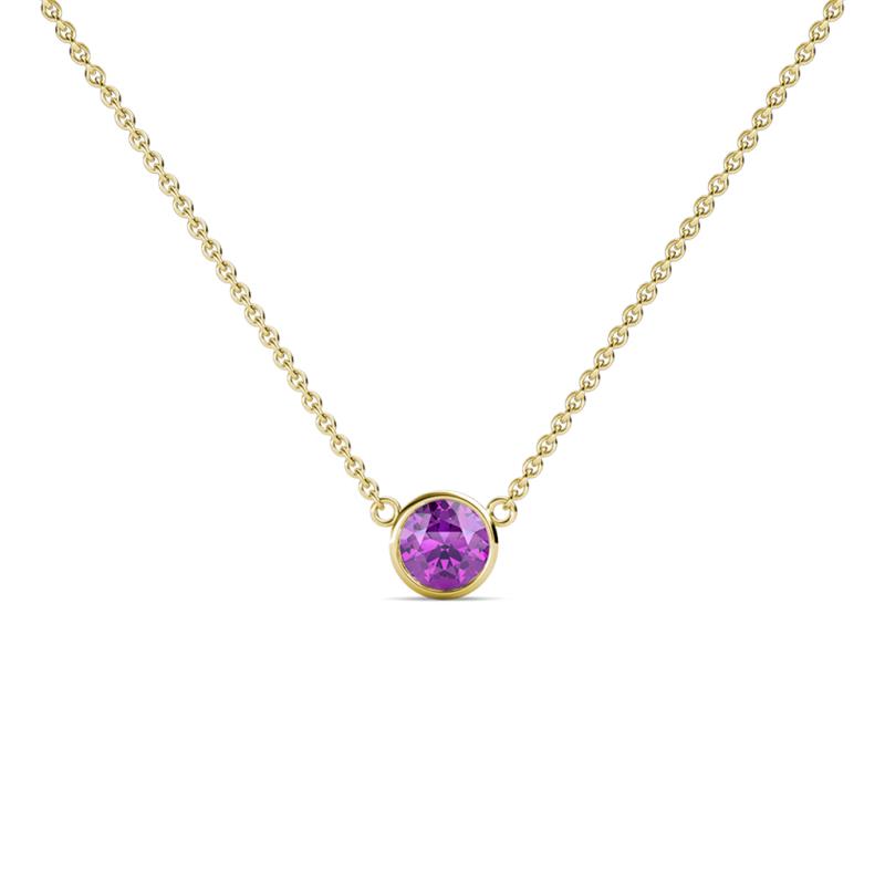 Merilyn 4.40 mm Round Amethyst Bezel Set Solitaire Pendant 
