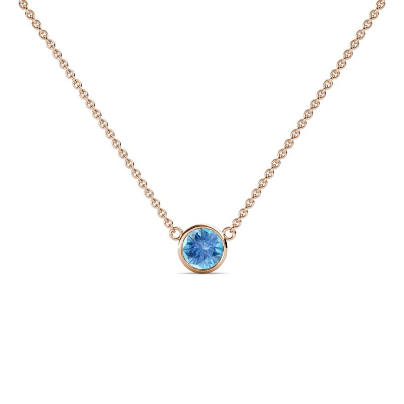 Merilyn 4.40 mm Round Blue Topaz Bezel Set Solitaire Pendant 