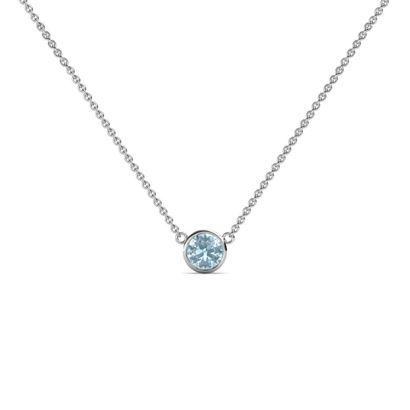 Merilyn 3.40 mm Round Aquamarine Bezel Set Solitaire Pendant 